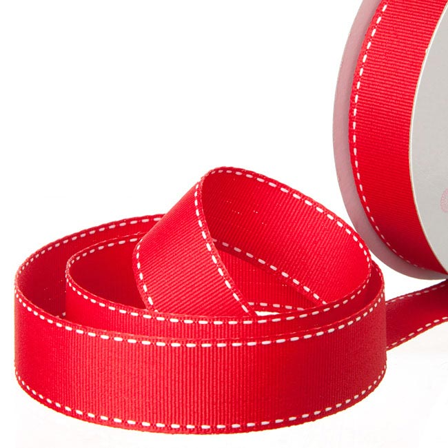 Grosgrain Saddle Stitch Ribbon - Red