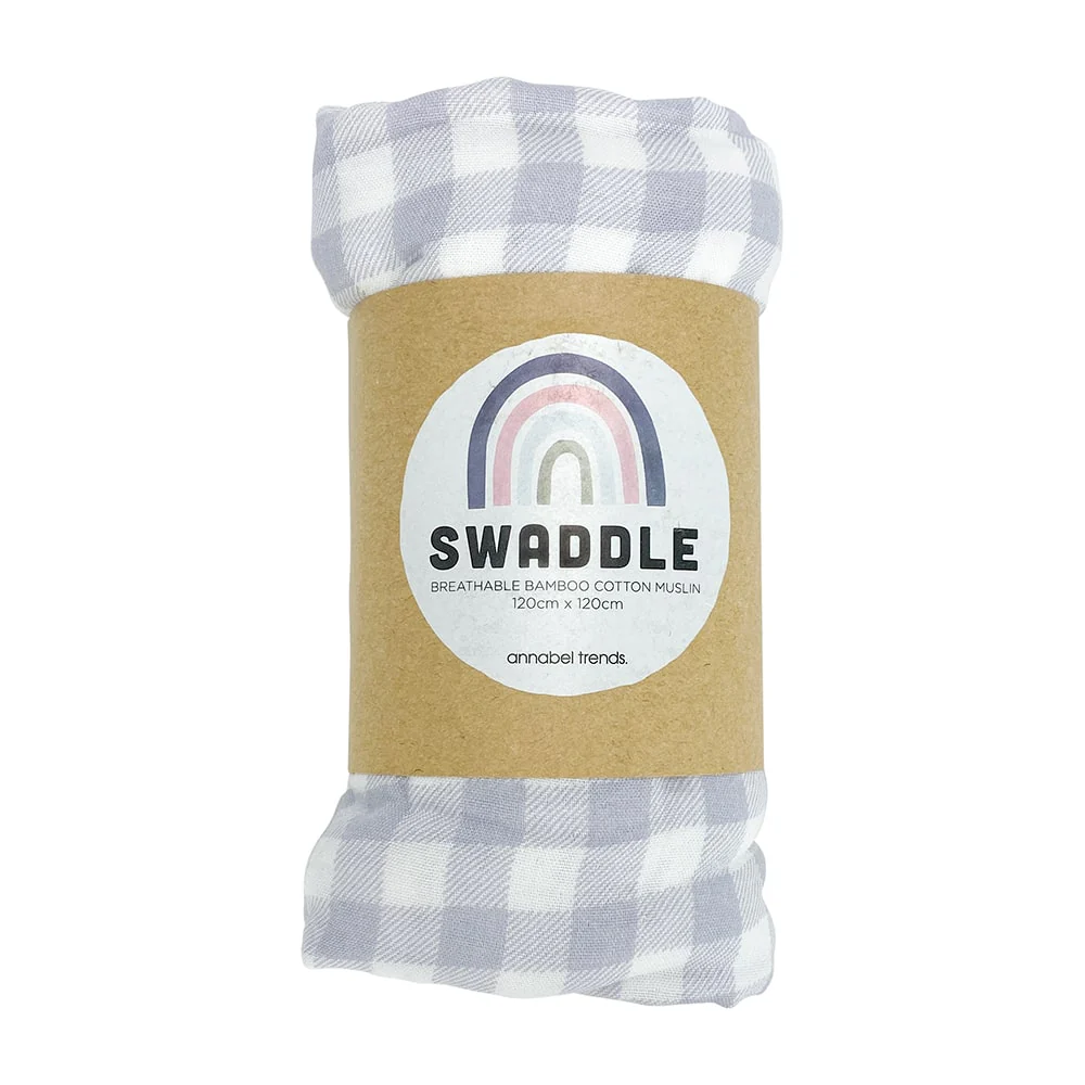 Muslin Gingham Swaddle - Cool Grey