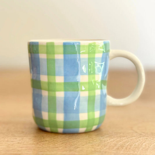 Mug - Cornflower Blue & Mint Green Gingham