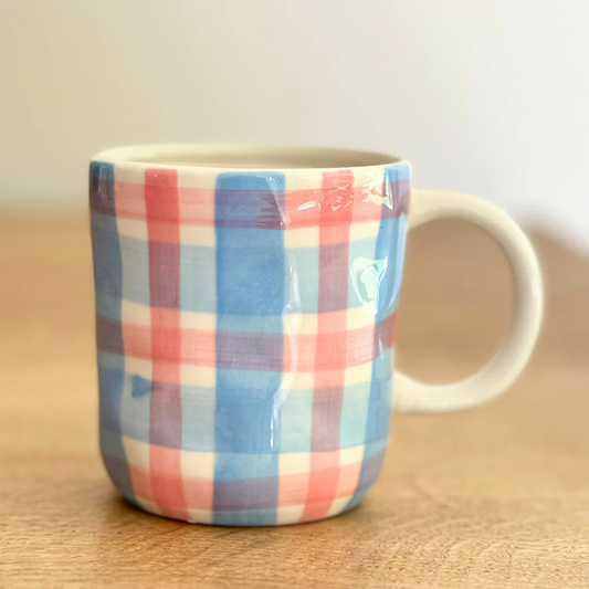Mug - Cornflower Blue & Rose Pink Gingham