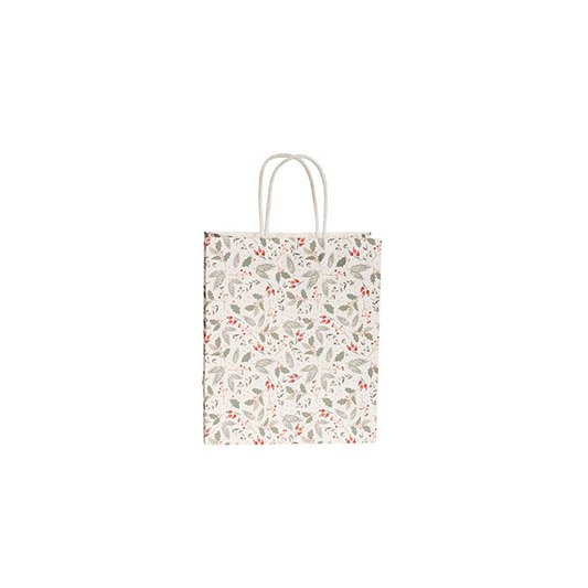 Small Xmas Paper Bag - Holly White