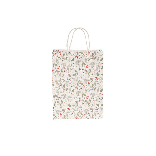 Medium Xmas Paper Bag - Holly White