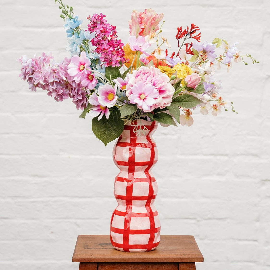 3 Tier Gingham Vase - Pink & Red