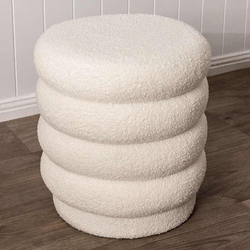 Lucia Round Boucle Stool - Off White