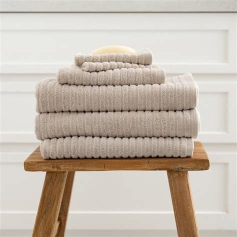Alessia Cotton Bamboo Rib Bath Towel - Latte