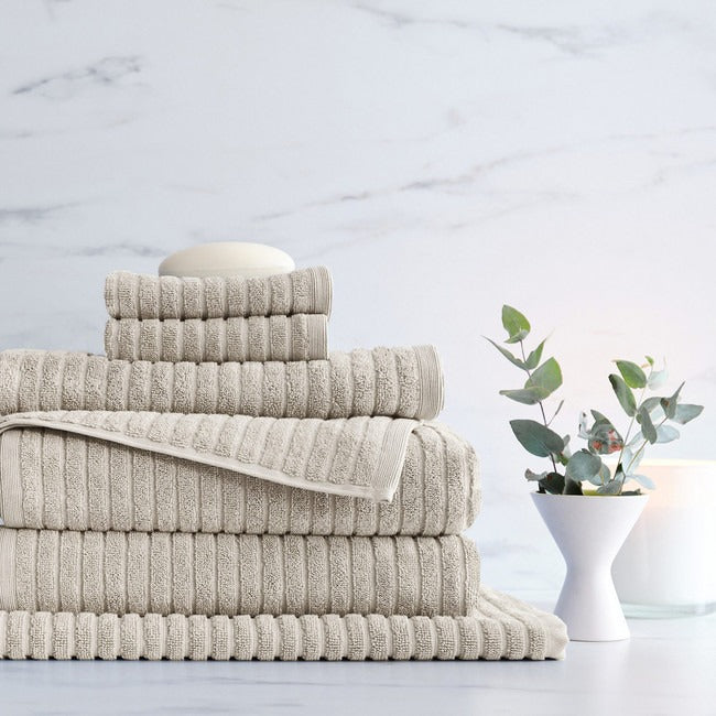 Alessia Cotton Bamboo Rib Hand Towel - Latte