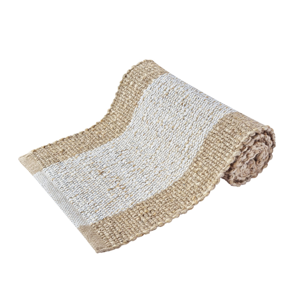 Blake Jute Table Runner - White & Warm Taupe
