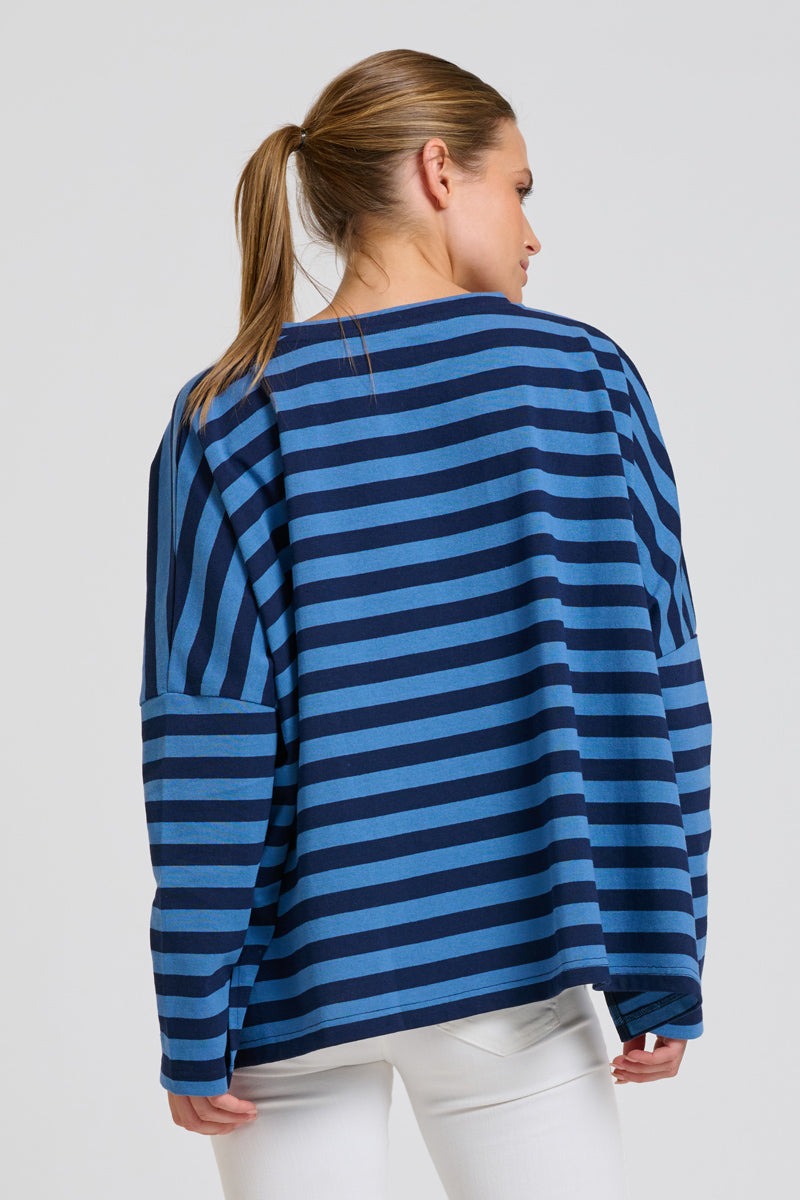 Breton V Neck Top - Navy Stripe