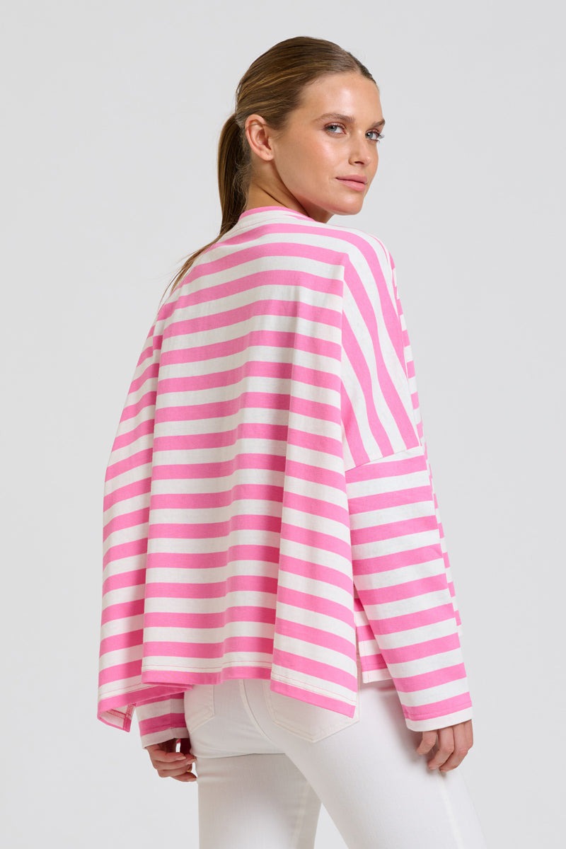 Breton V Neck Top - Pink Stripe