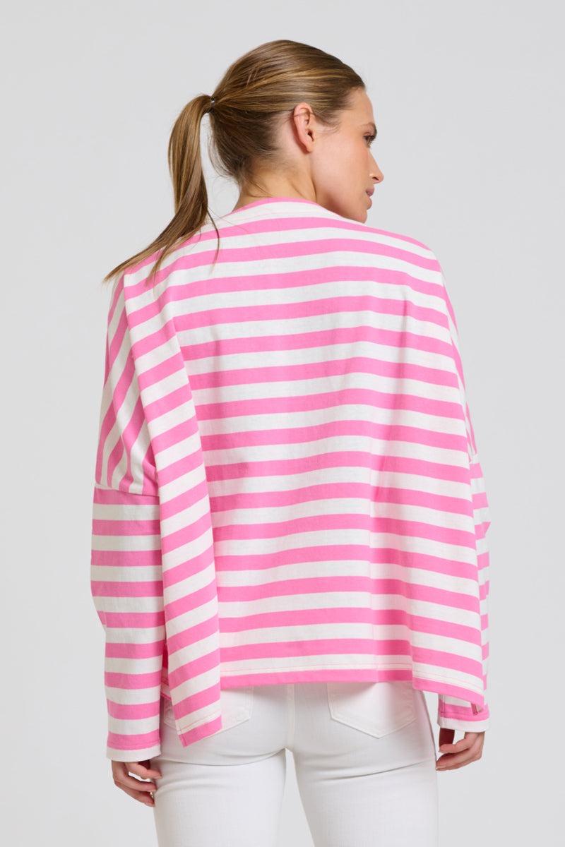 Breton V Neck Top - Pink Stripe