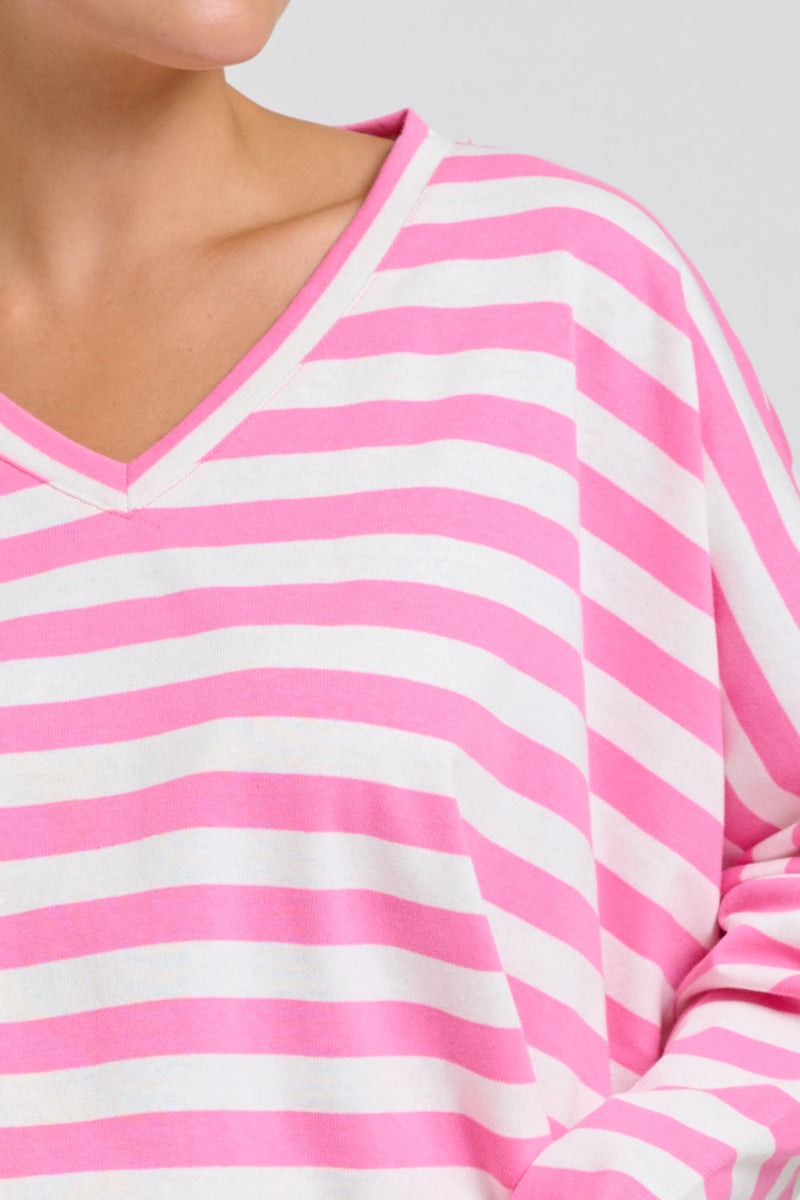 Breton V Neck Top - Pink Stripe