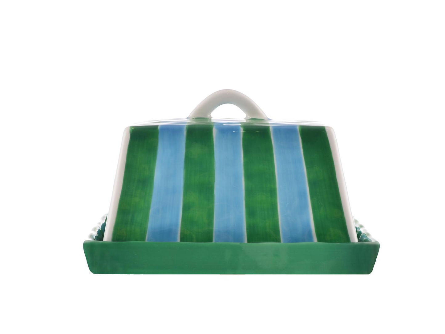 Butter Dish - Cornflower Blue & Green Stripe