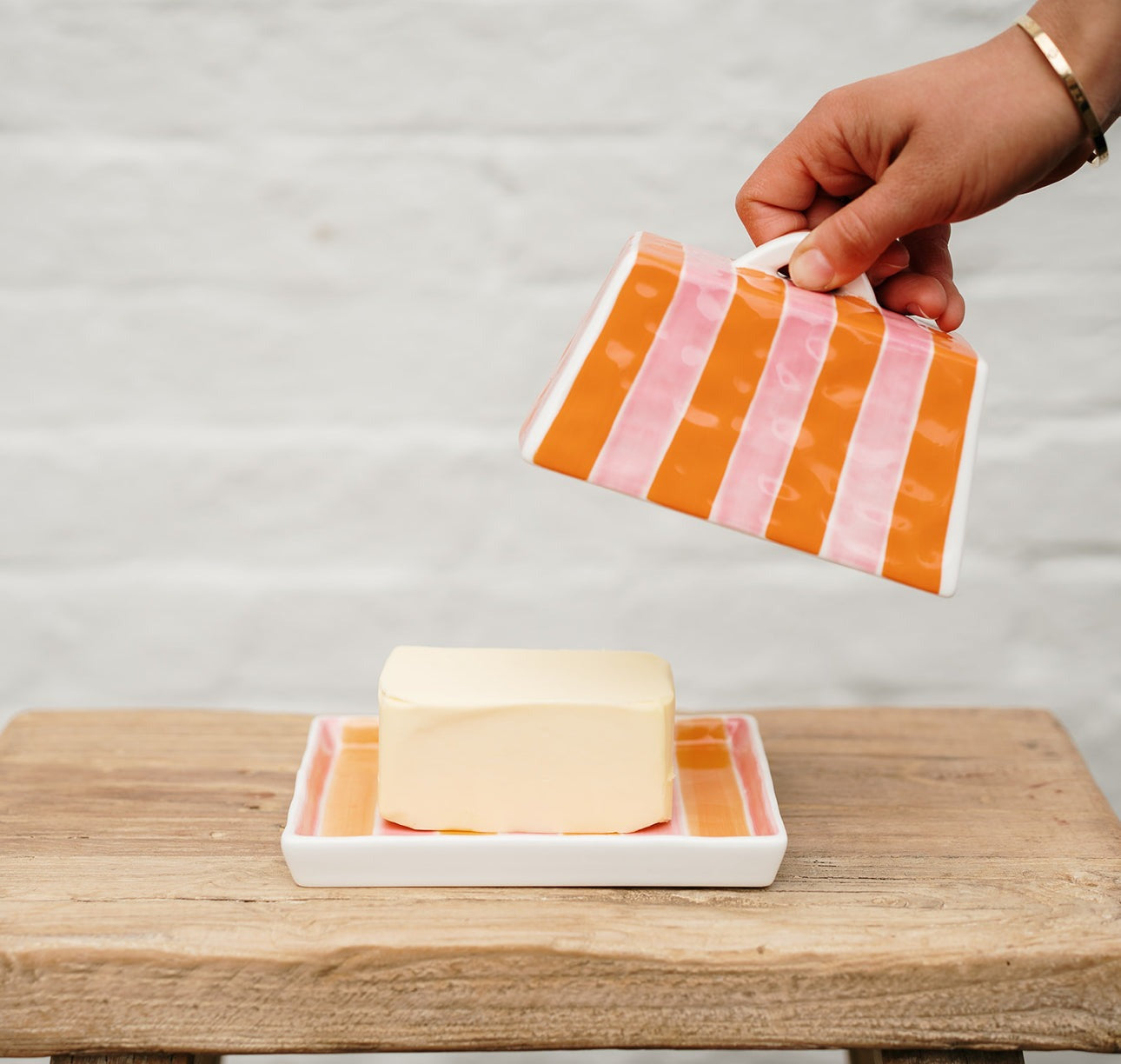Butter Dish – Orange & Pink Stripe