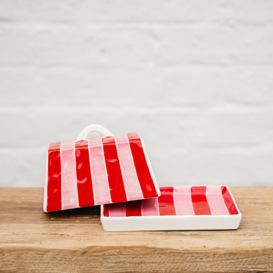 Butter Dish - Red & Pink Stripe
