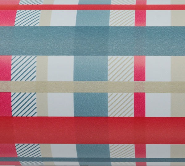 Check Mate Gift Wrap - Denim/Latte/Red On White