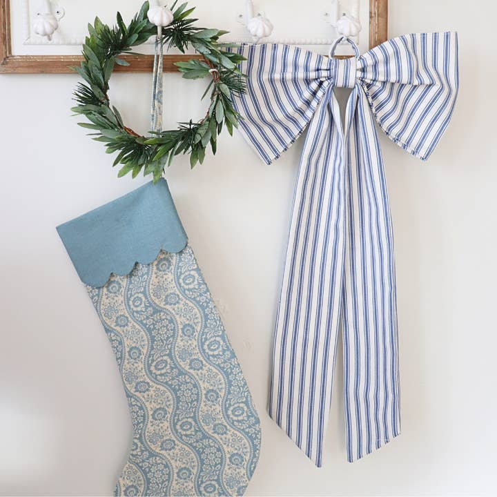 Christmas Bow - Blue Stripe
