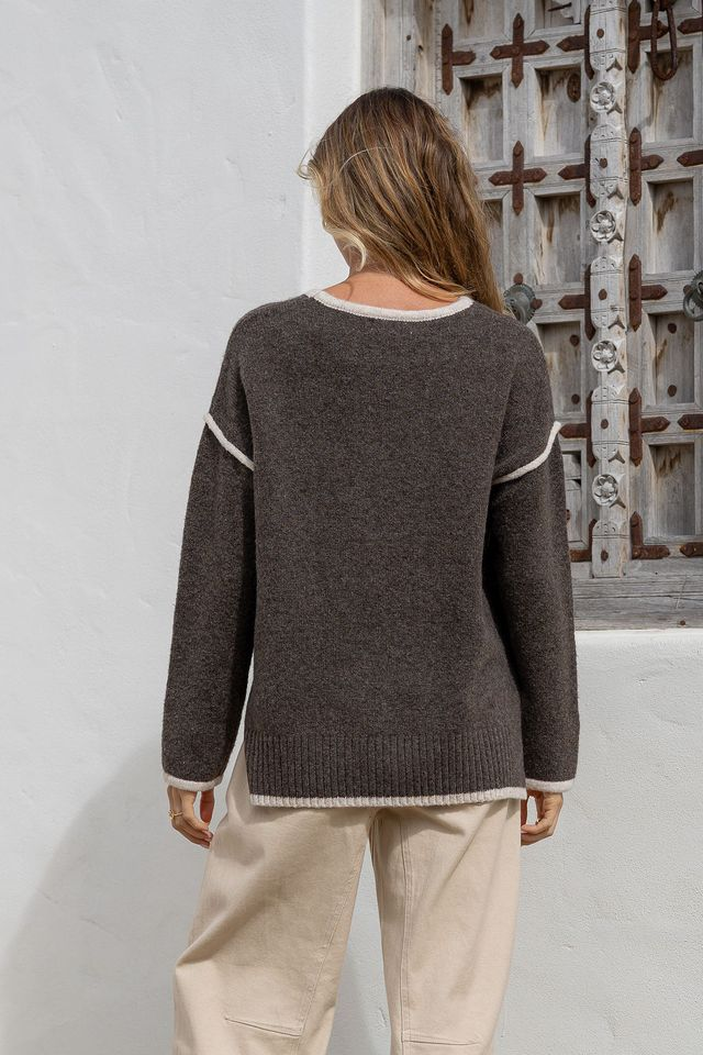 Contrast Trim Knit - Chocolate/Latte
