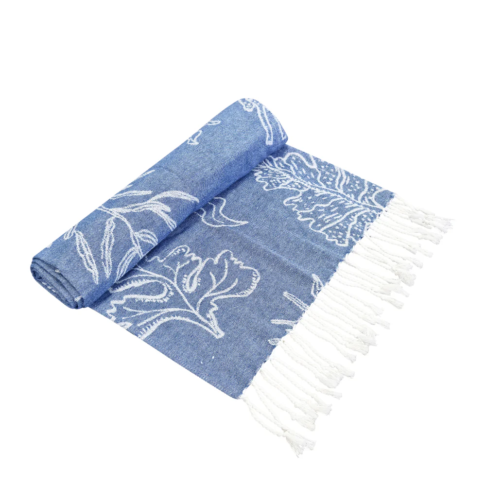 Coral Turkish Towel - Dusty Blue & White