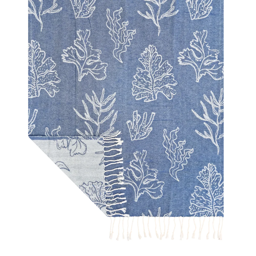 Coral Turkish Towel - Dusty Blue & White