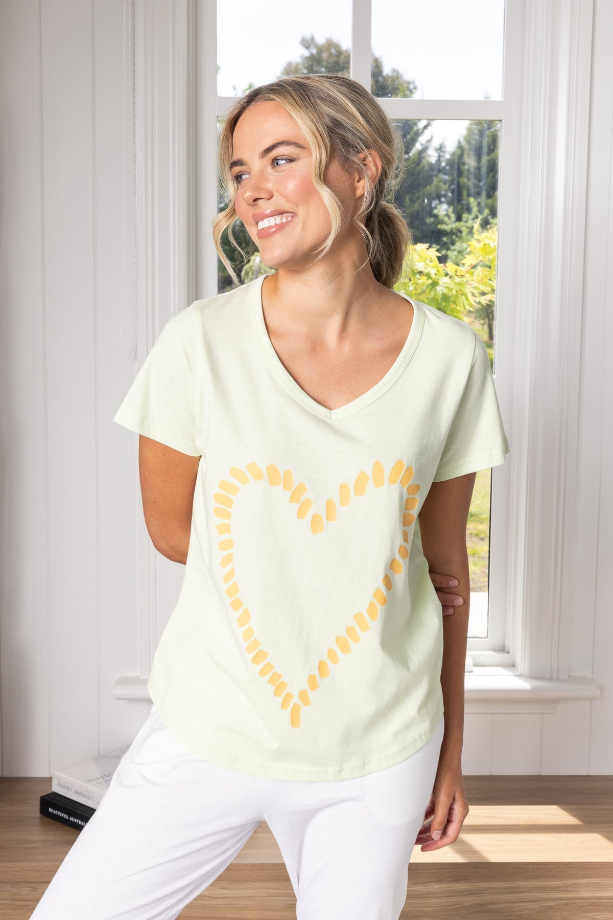 Sunny T-Shirt - Lime Green/Orange Heart