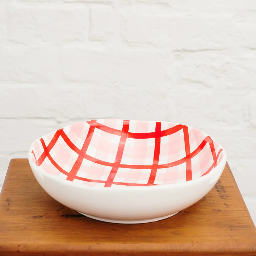 Gingham Salad Bowl - Pink & Red