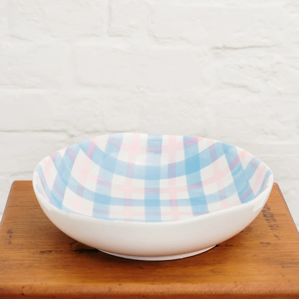 Gingham Salad Bowl - Pink & Blue