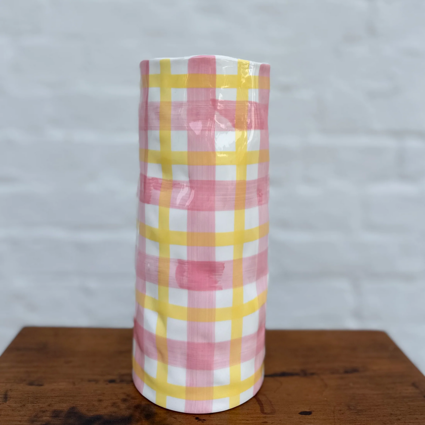Medium Gingham Vase - Pink & Yellow