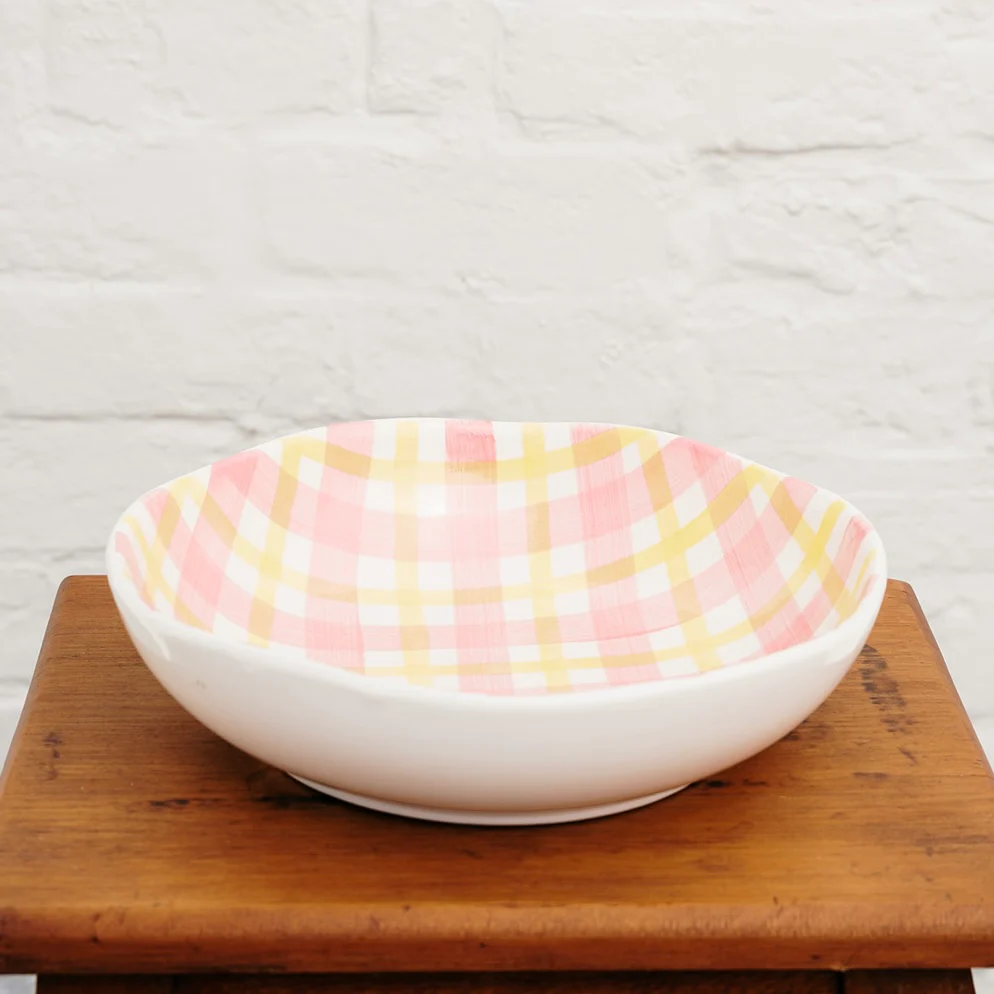 Gingham Salad Bowl - Pink & Yellow