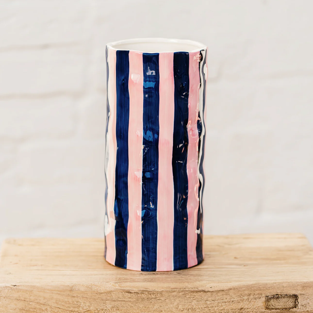 Large Striped Vase - Navy & Pink