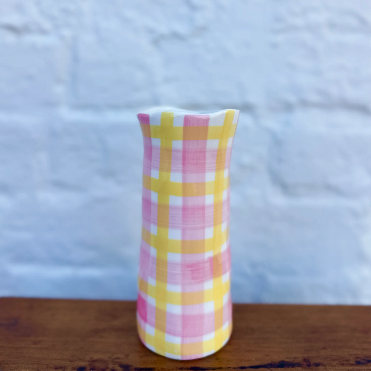 Small Gingham Vase - Pink & Yellow