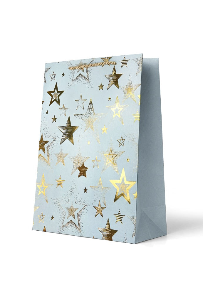 Gift Bag Large - Foiled Gold Stars on Blue