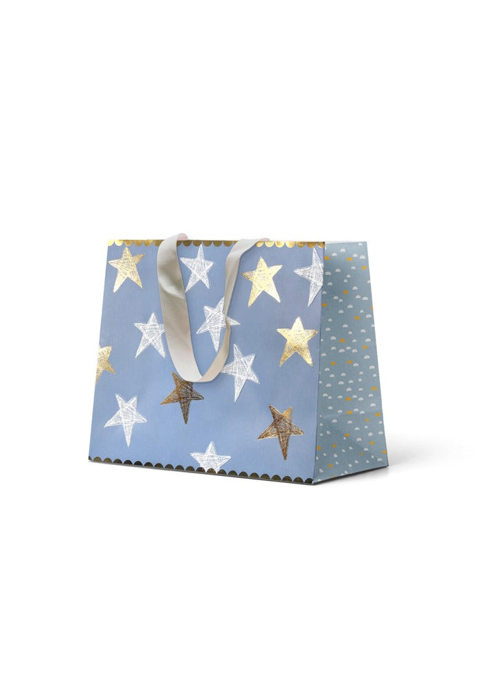Gift Bag Medium - Embossed & Foiled Stars on Light Blue