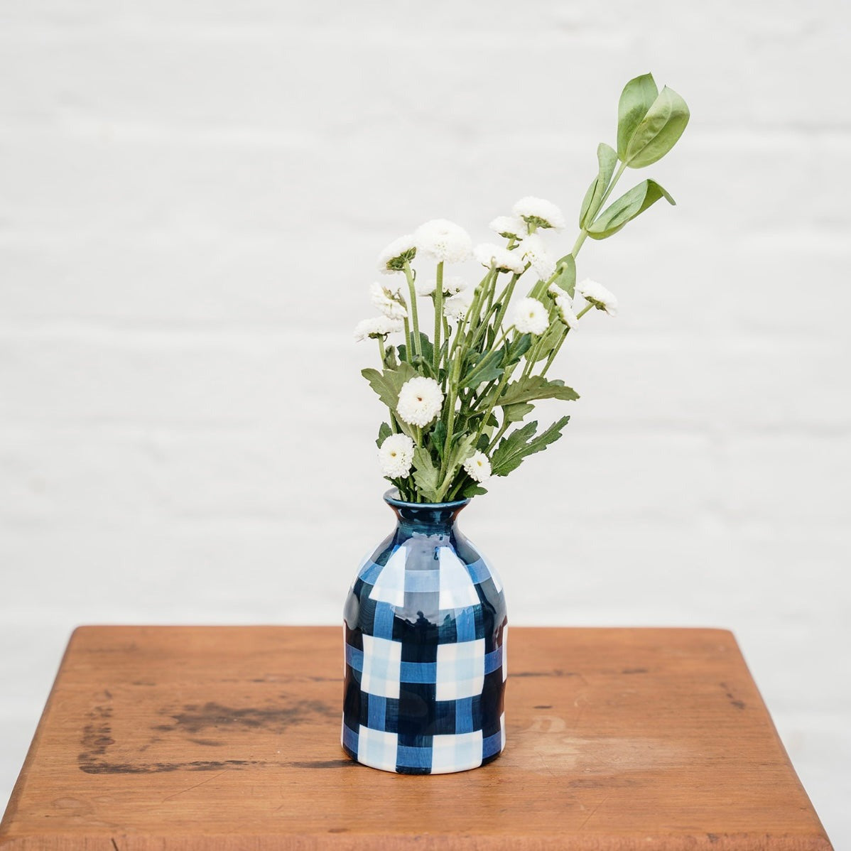 Gingham Bud Vase - Navy & Cornflower Blue