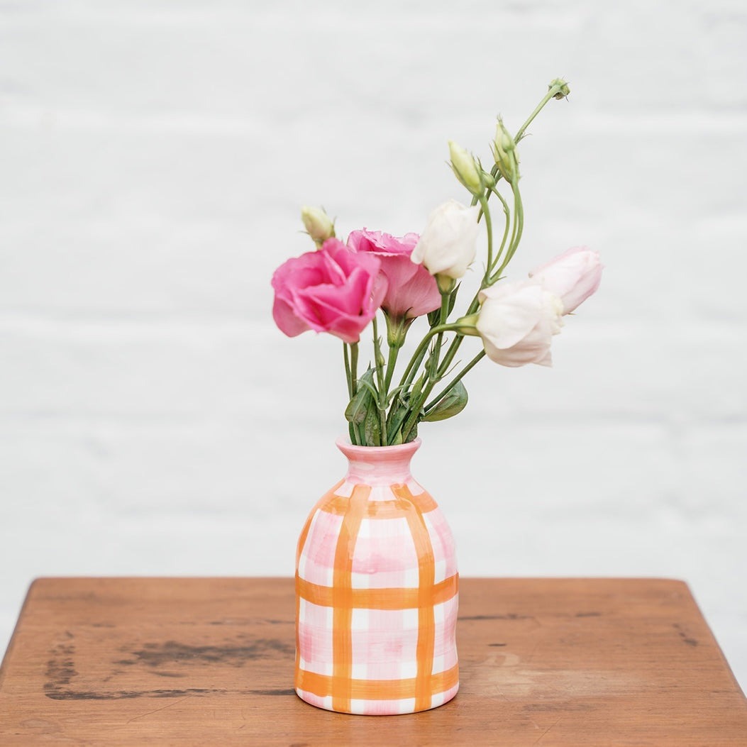 Gingham Bud Vase - Pink & Orange
