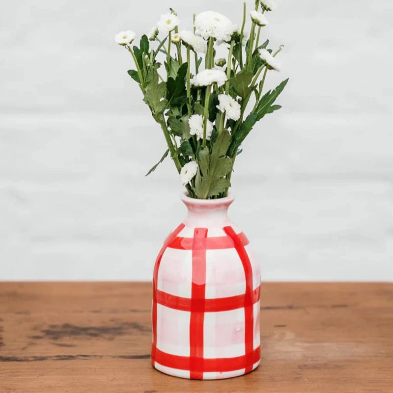 Gingham Bud Vase - Pink & Red