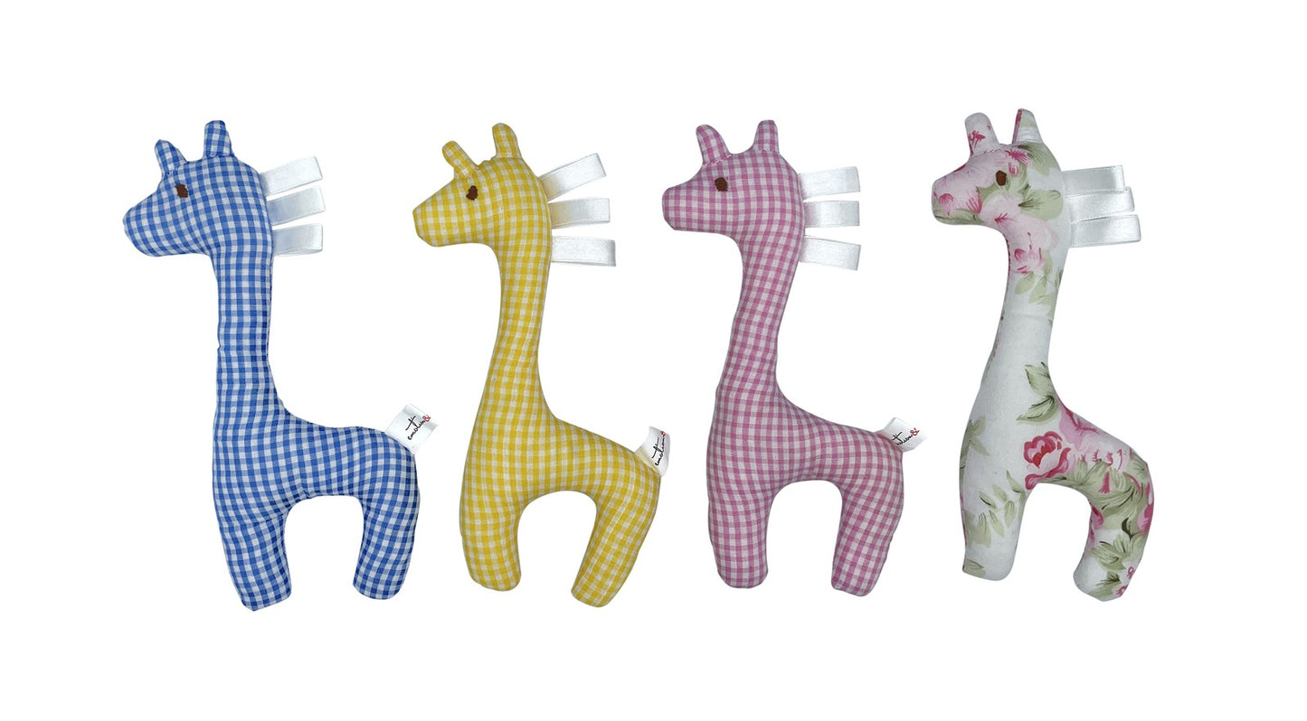 Gingham Giraffe Rattle – Yellow