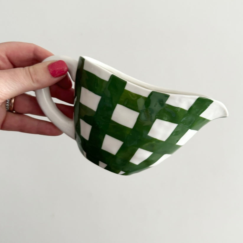 Gingham Gravy Jug - Forest Green