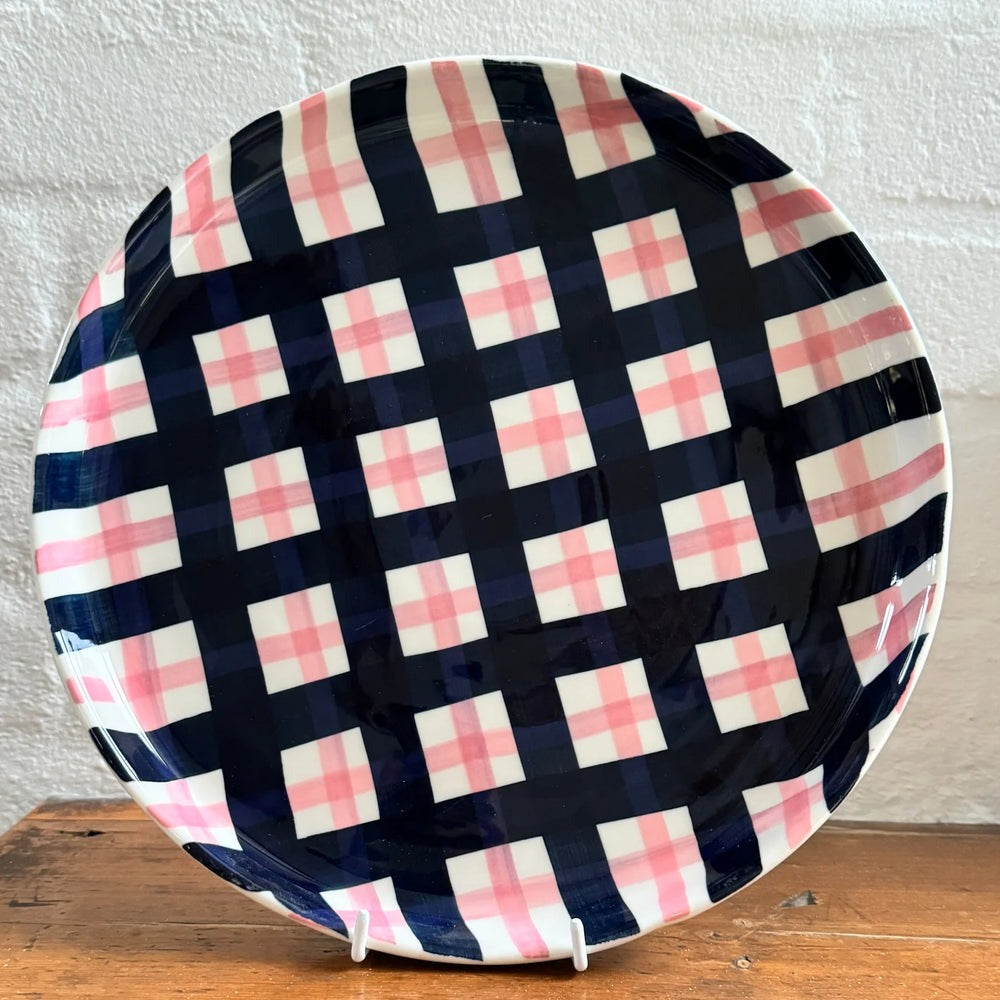 Gingham Platter - Navy & Pink