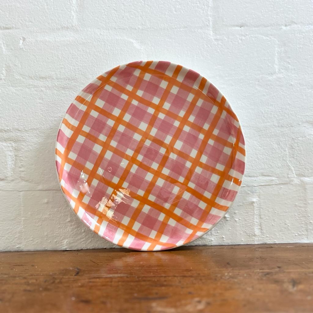 Gingham Platter - Pink and Orange
