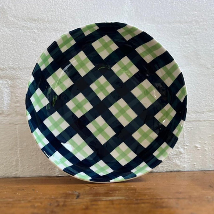 Gingham Salad Bowl - Navy & Mint Green