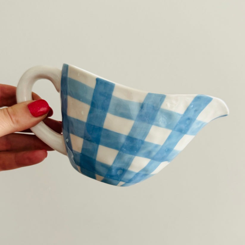 Gingham Gravy Jug - Cornflower Blue