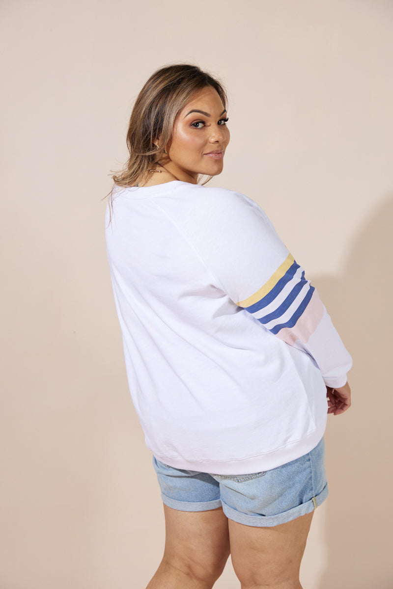 Hamptons Sweater - White/Navy/Pink Stripe