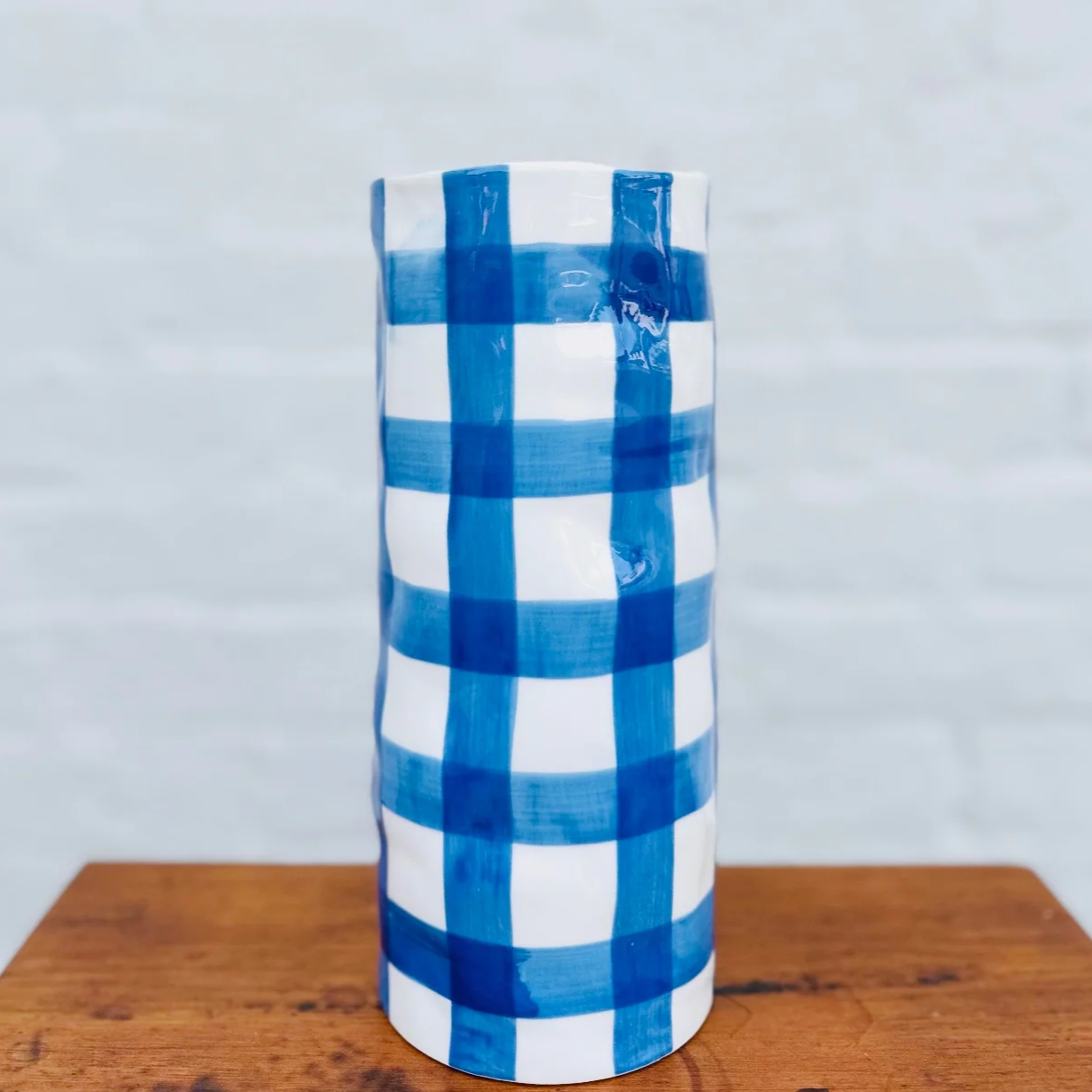 Medium Gingham Vase - Classic Blue