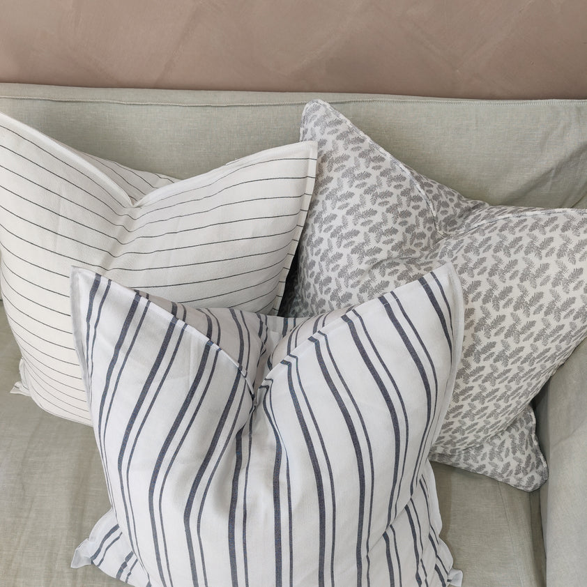 Granville Linen Cotton Cushion - Classic Blue Striped