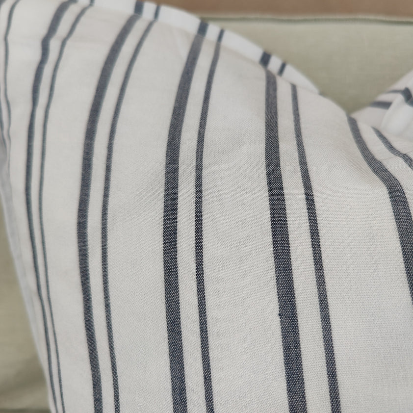 Granville Linen Cotton Cushion - Classic Blue Striped