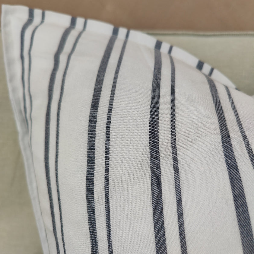 Granville Linen Cotton Cushion - Classic Blue Striped