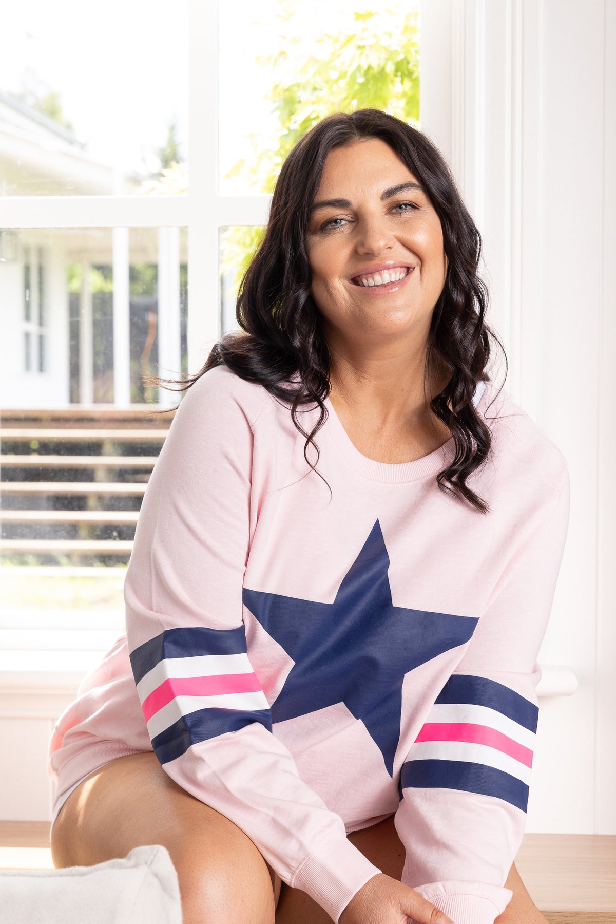 Holiday Sweater - Pink/Navy Star