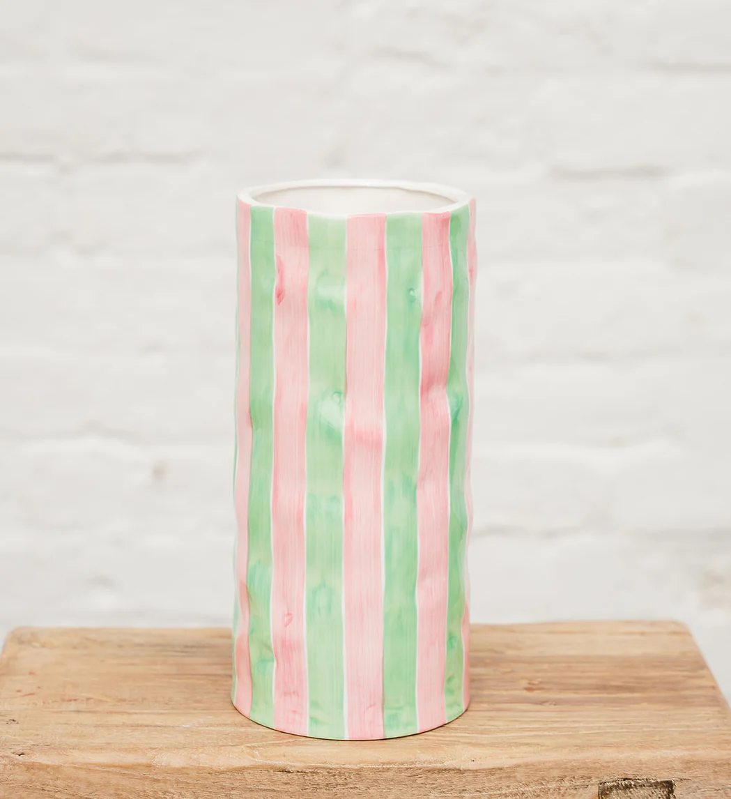 Large Striped Vase - Pink & Mint Green