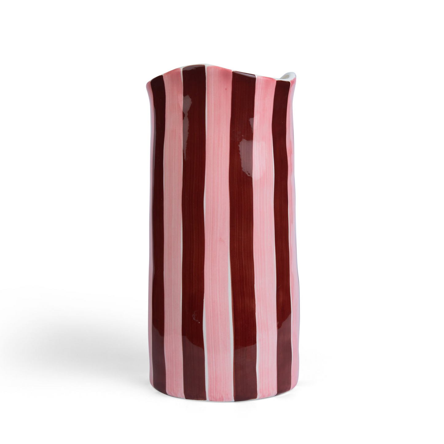Large Striped Vase - Burgundy and Pink