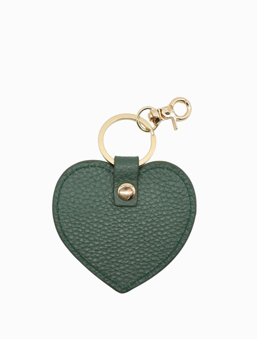 Leather Heart Keyring - Green